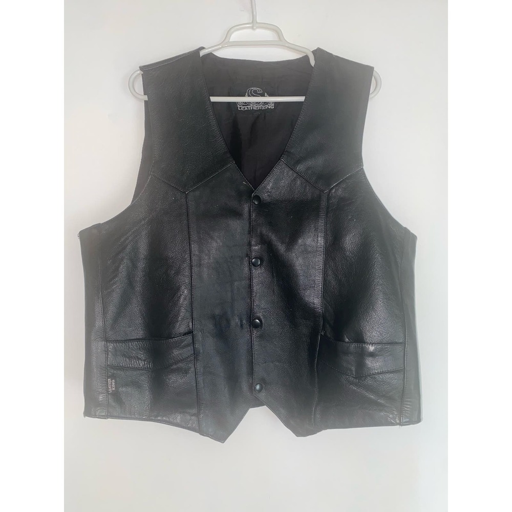 Leather King Black Snap Front Leather Western Biker Vest Men's Size L/XL…